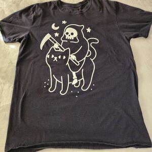 Black Matter From Reaper Riding Cat Black T-shirt With Graphics Size XL